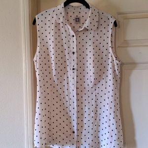 Black and white polka dot sleeveless blouse